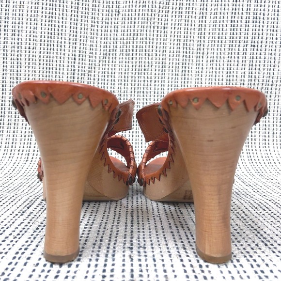 Costume National Heels Size 38.5 Wooden Platform Clogs Y2K Boho Western Artisan - Picture 4 of 10